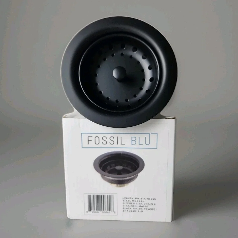 NEW Fossil Blu Luxury 304 Stainless Steel Sink Drain & Strainer/Matte Black‎ NIB